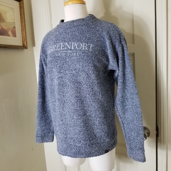 TECHSTYLES gray heathered fuzzy long sleeve sweater top GREENPORT NEW YORK logo - Picture 3 of 8